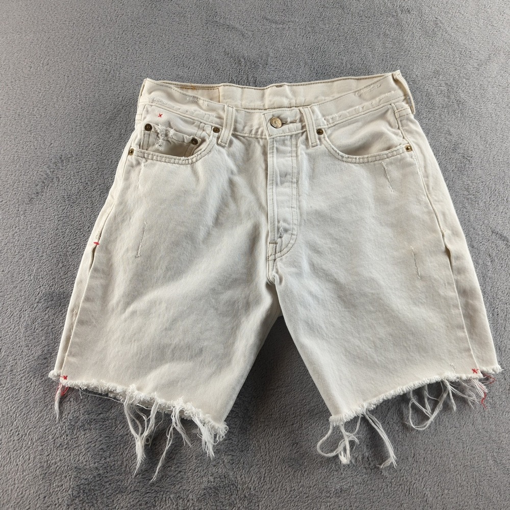 Vintage Y2K Levis 501 Jean Shorts W30 (Fits W28) White Cut Off Custom Patchwork